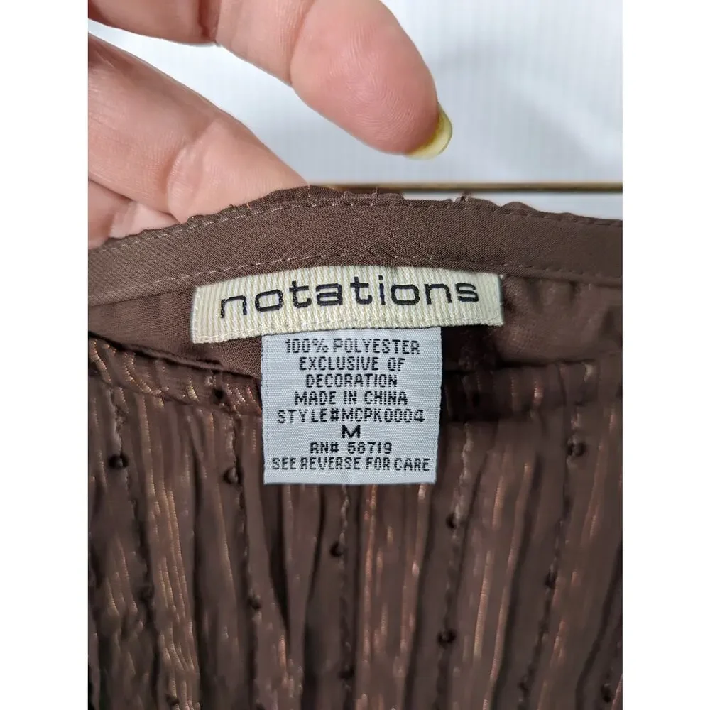 Vintage Y2K Notations Maxi Skirt Brown Crinkle Pleat Metallic Thread with Sequin